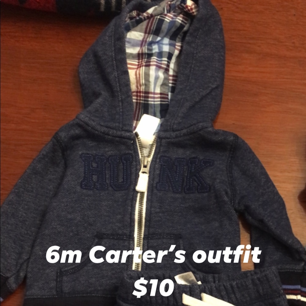Carters baby blue and plaid outfit
